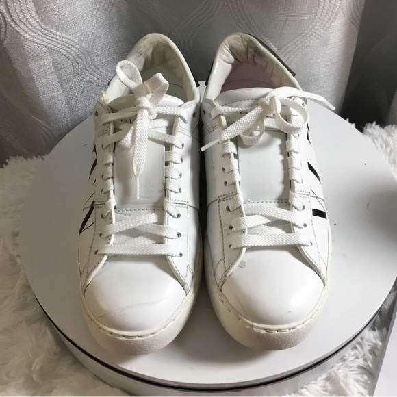 Valentino Garavani Shoes - Valentino Garavani White Leather Sneakers with Gold Stamp